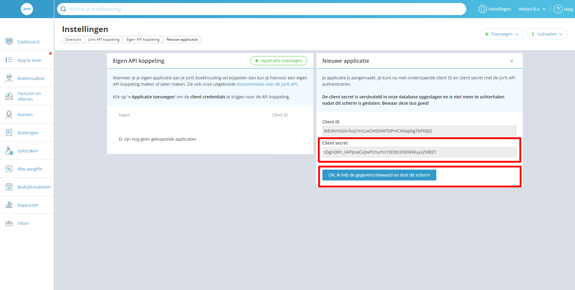 Jortt client secret opslaan