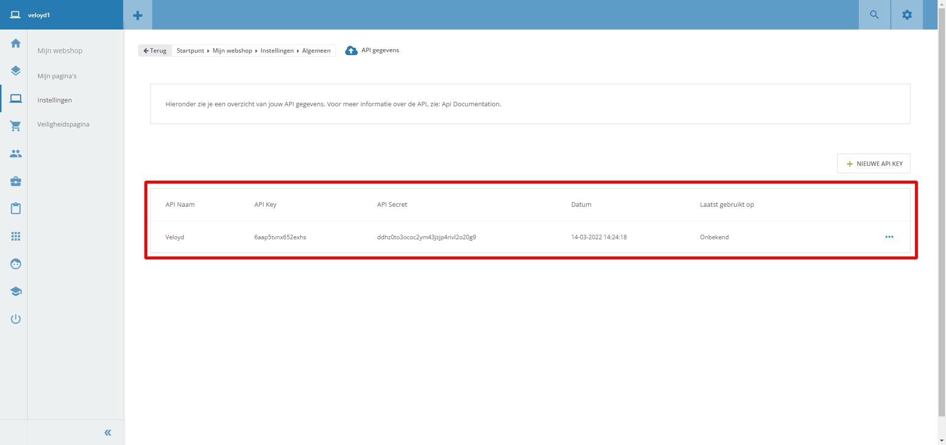 CCV Shop - overzicht API gegevens