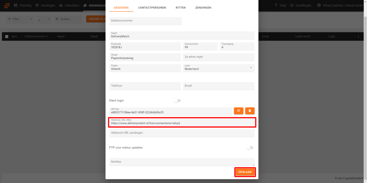 DeliveryMatch Webhook URL ritten Genereren webhook URL voor DeliveryMatch