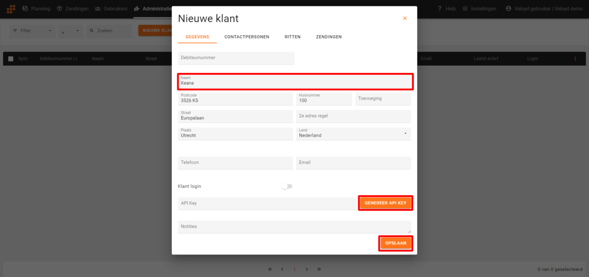 Keana – genereer API key Keana aanmaken als klant en genereren van API key