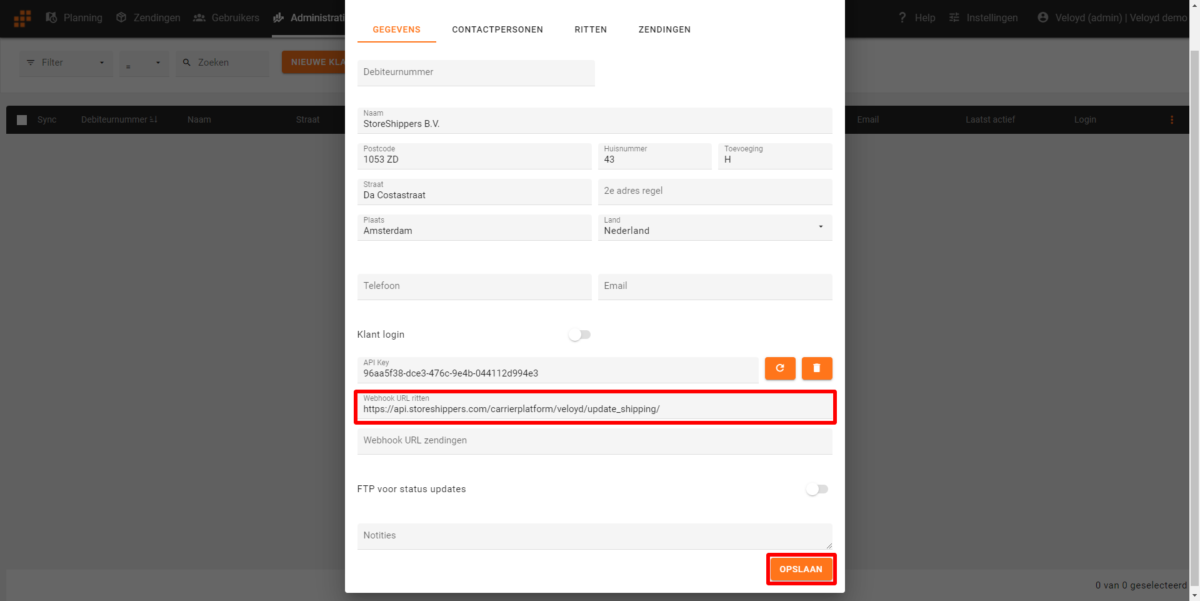Genereren webhook URL voor StoreShippers