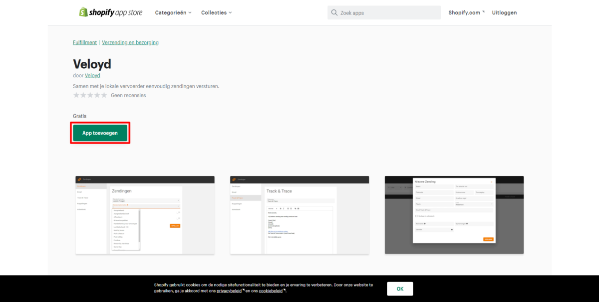 Veloyd Shopify app toevoegen Veloyd Shopify app toevoegen