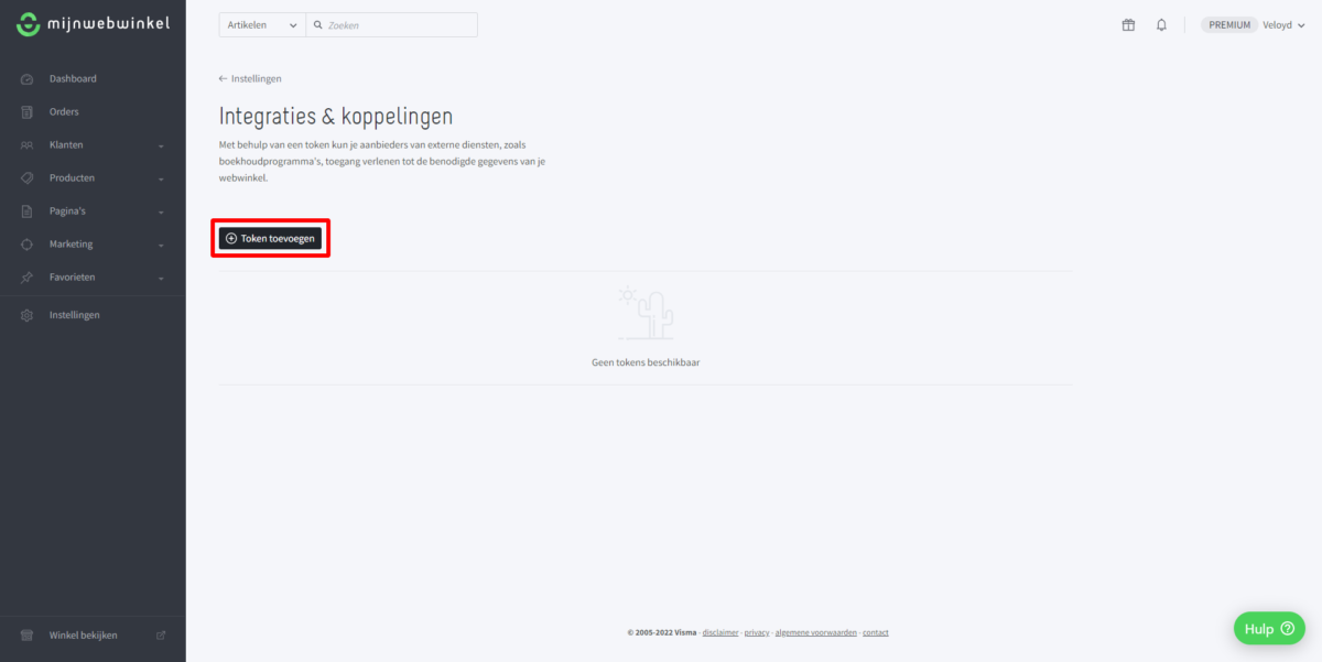 Mijnwebwinkel – token toevoegen Mijnwebwinkel - token toevoegen