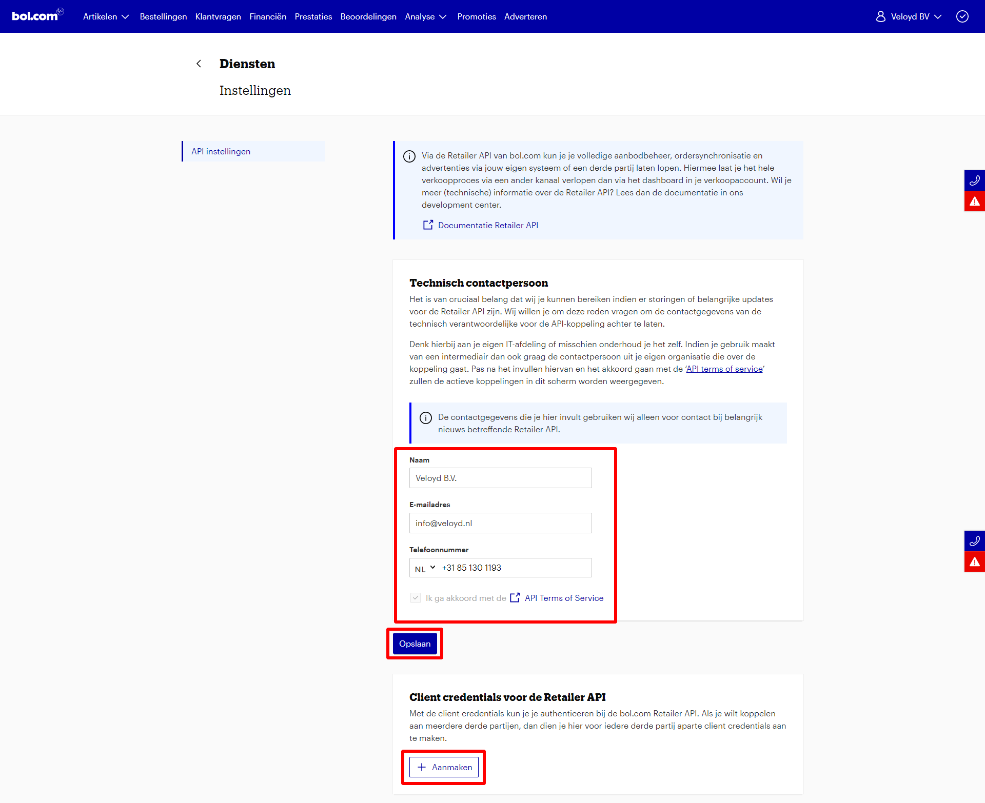 bol com - Technisch contactpersoons opgeven