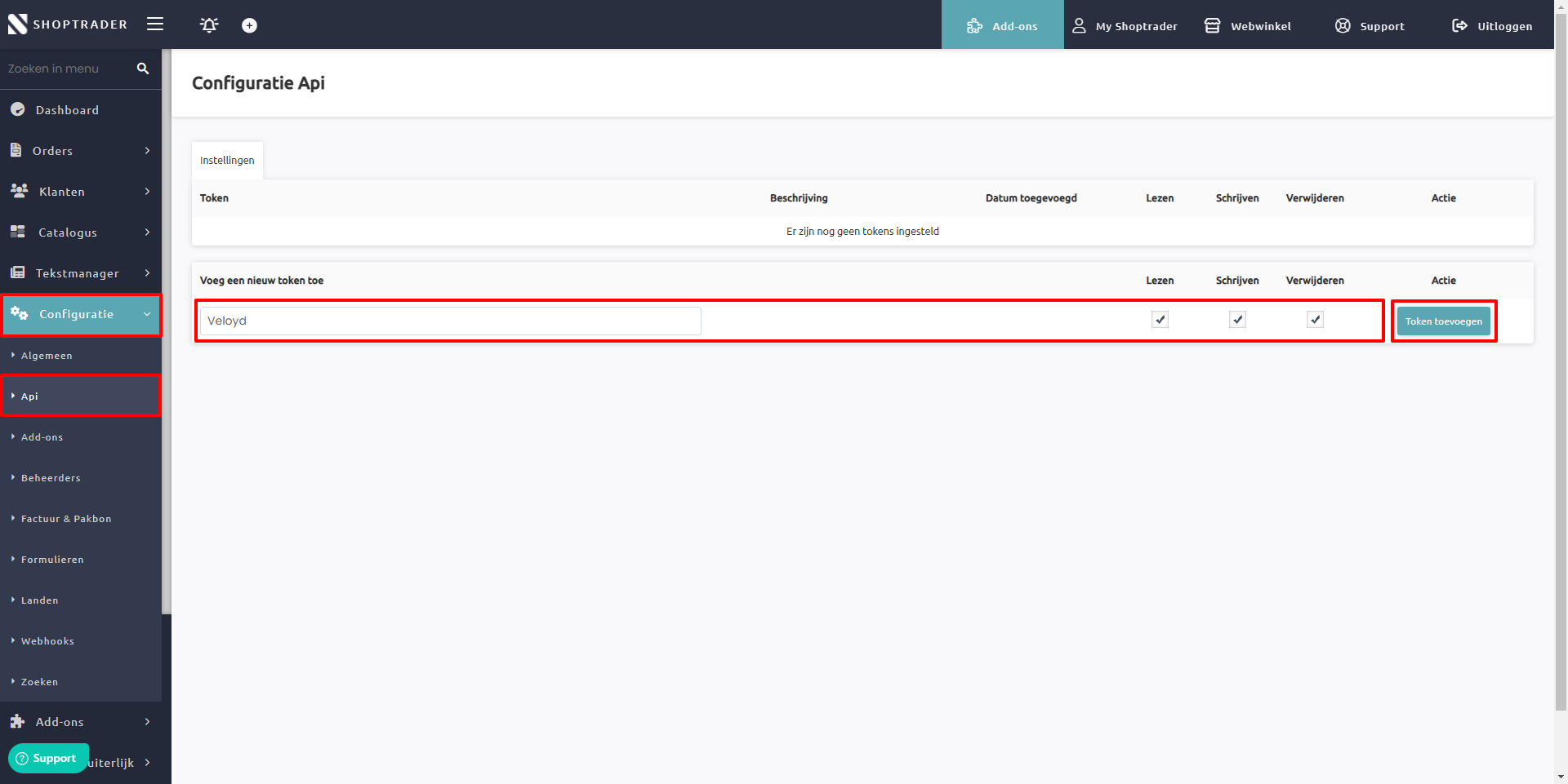 Shoptrader – API Token genereren Shoptrader - API Token genereren