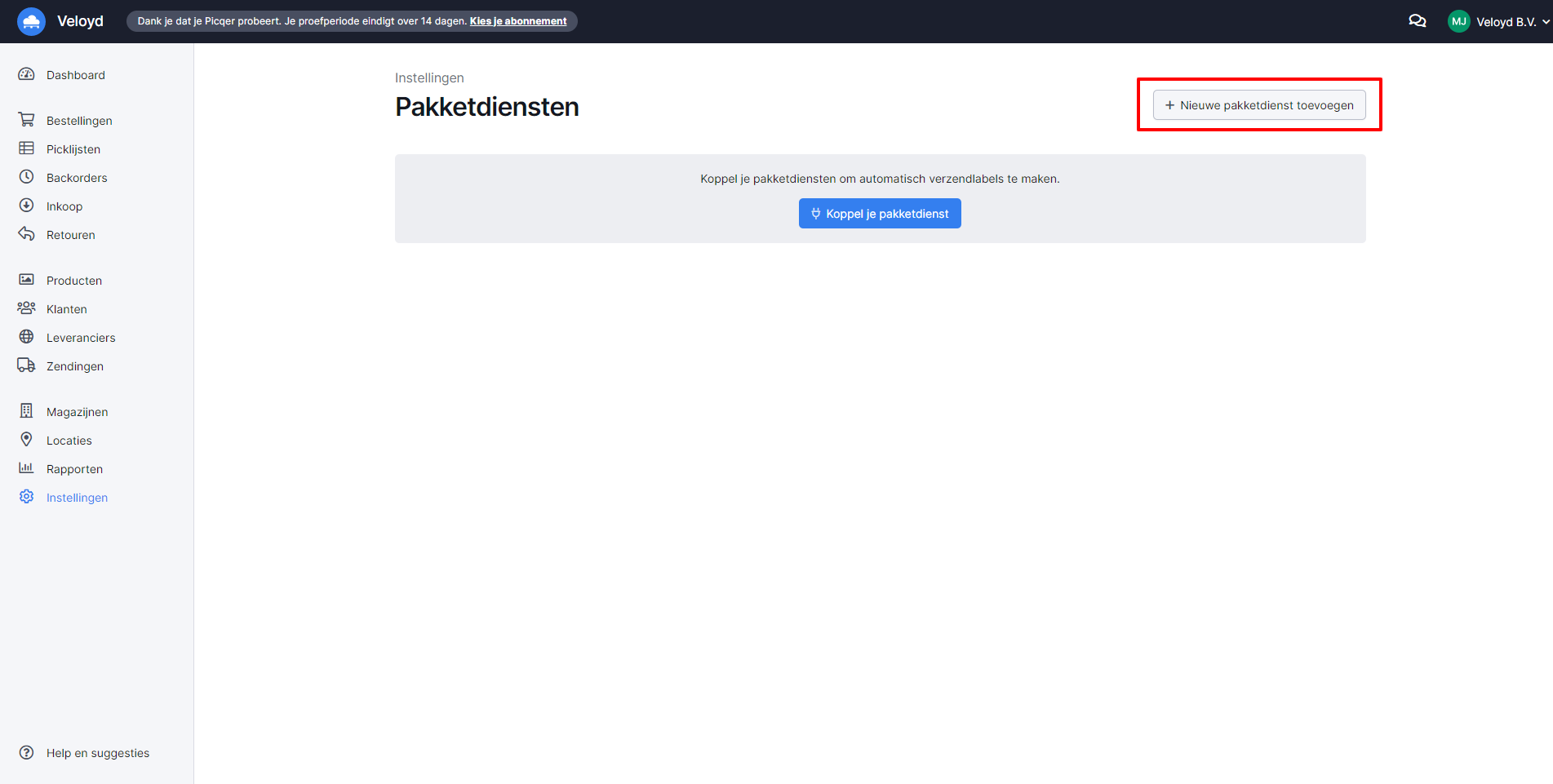 Picqer – Nieuwe pakketdienst toevoegen Picqer - Nieuwe pakketdienst toevoegen