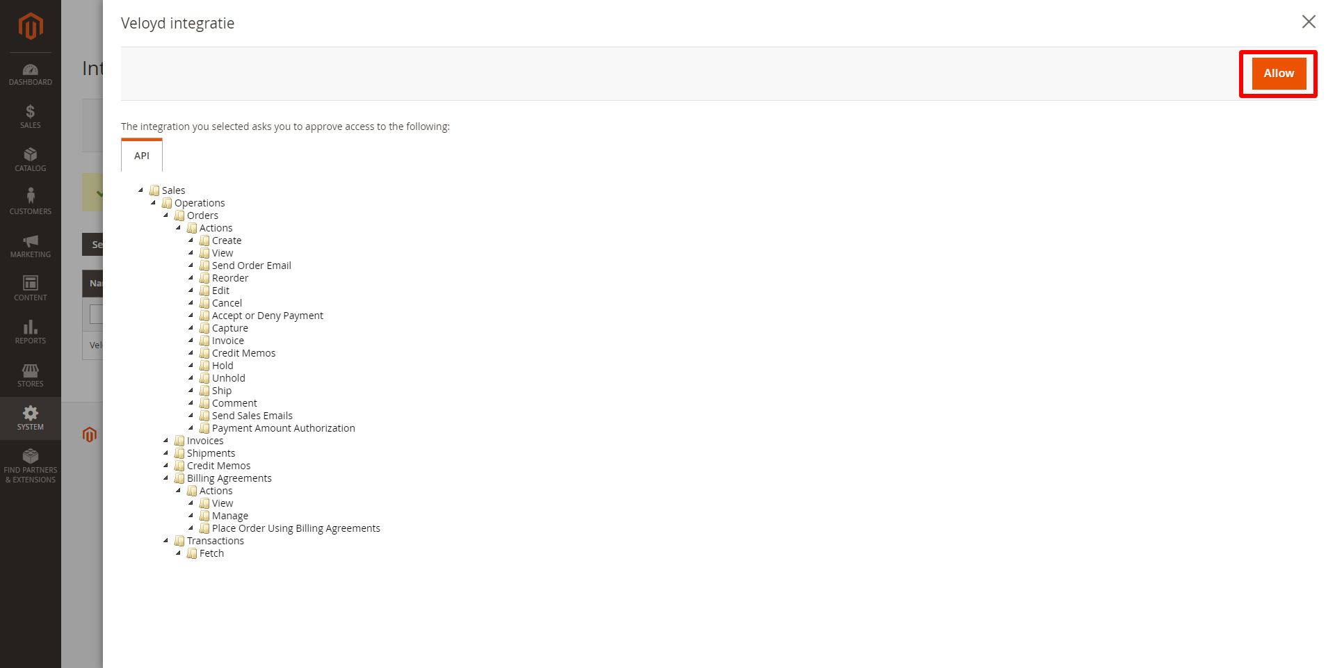Magento - 6 Veloyd permissies toestaan