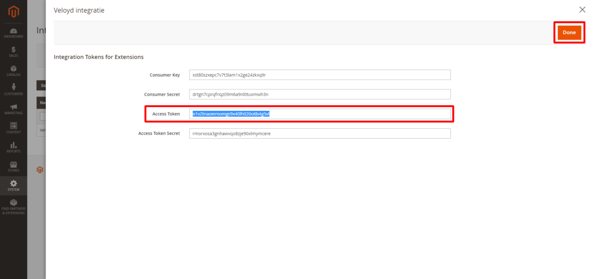 Magento – 7 Veloyd Access token kopiëren Magento - 7 Veloyd Access token kopiëren