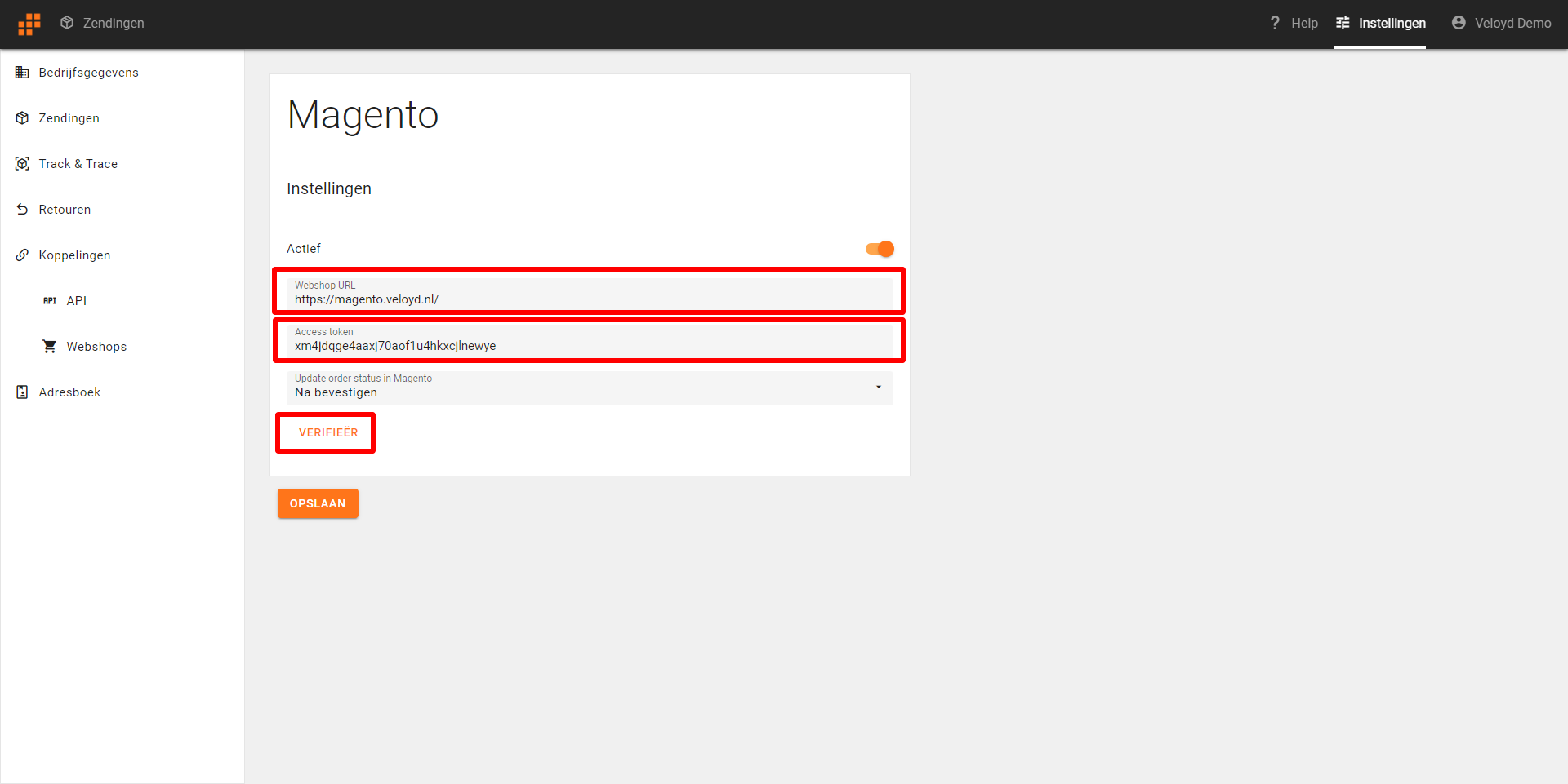 Magento - 9 Magento 2 koppeling in Veloyd verifiëren en opslaan