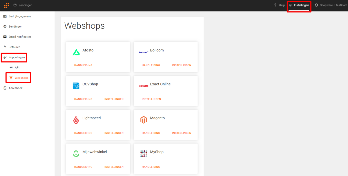 Veloyd koppelen aan Shopware 6 Veloyd instellingen