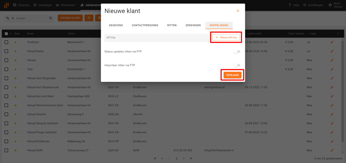 Veloyd nieuwe klant genereer API key