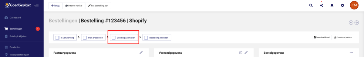08 Zending aanmaken Zending aanmaken