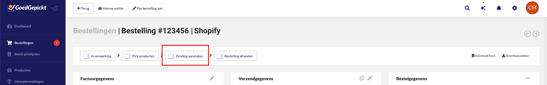 Zending aanmaken
