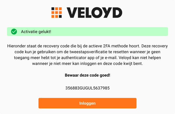 2FA recovery code opslaan
