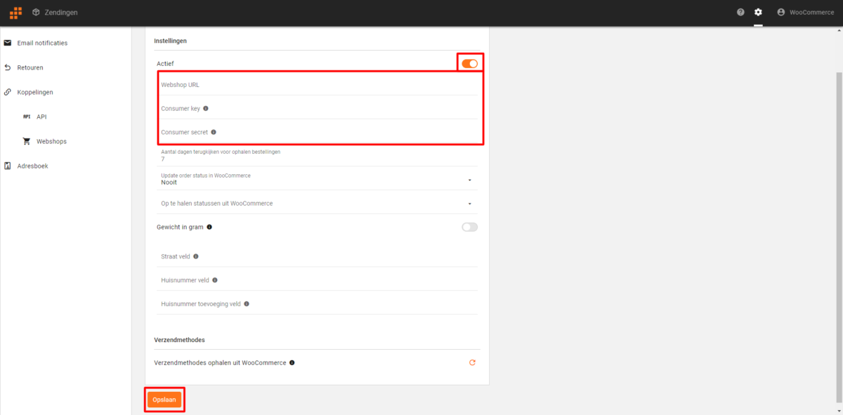 Woocommerce Veloyd activatie WooCOmmerce koppeling