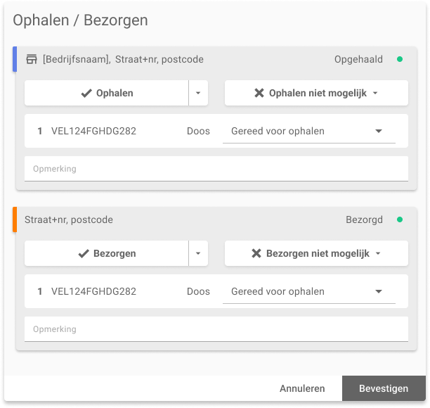 Bezorgrit zonder collo afronden