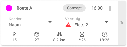 Route overlap Route tegel wanneer overlap zit in het gekozen voertuig