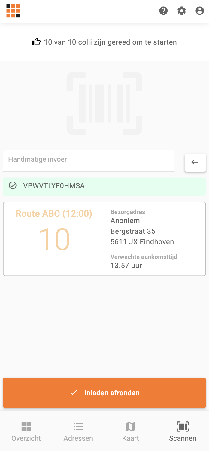 Route inladen via het menu Scan