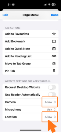 Toestaan camera en locatie