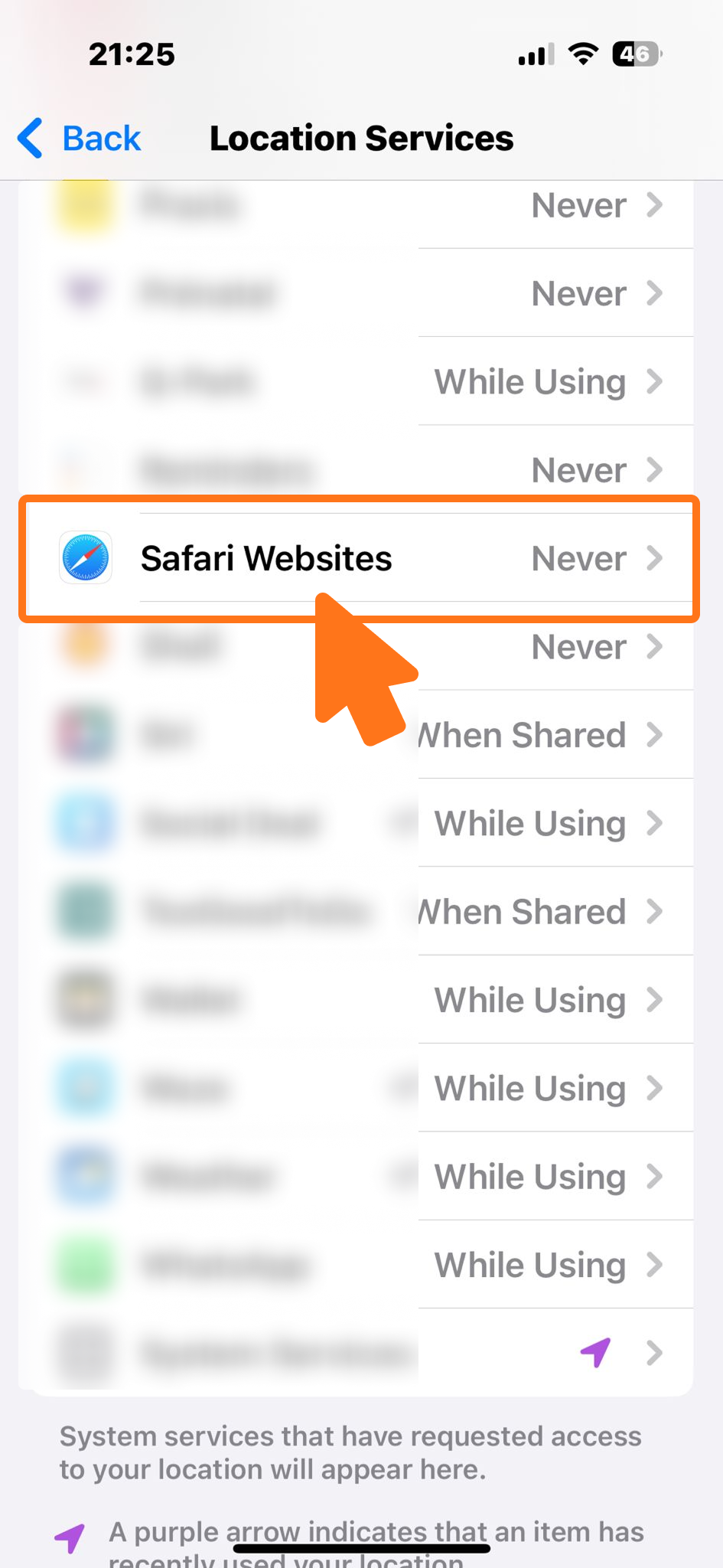 Safari Websites in de lijst