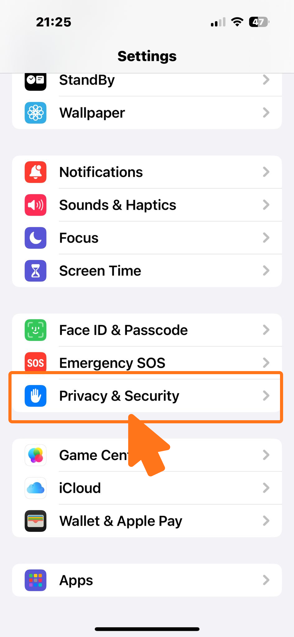 Privacy & Security in Instellingen