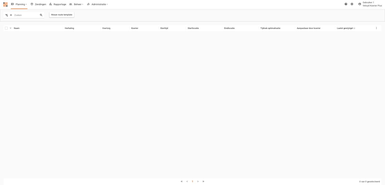 Overzicht van route templates in Planning