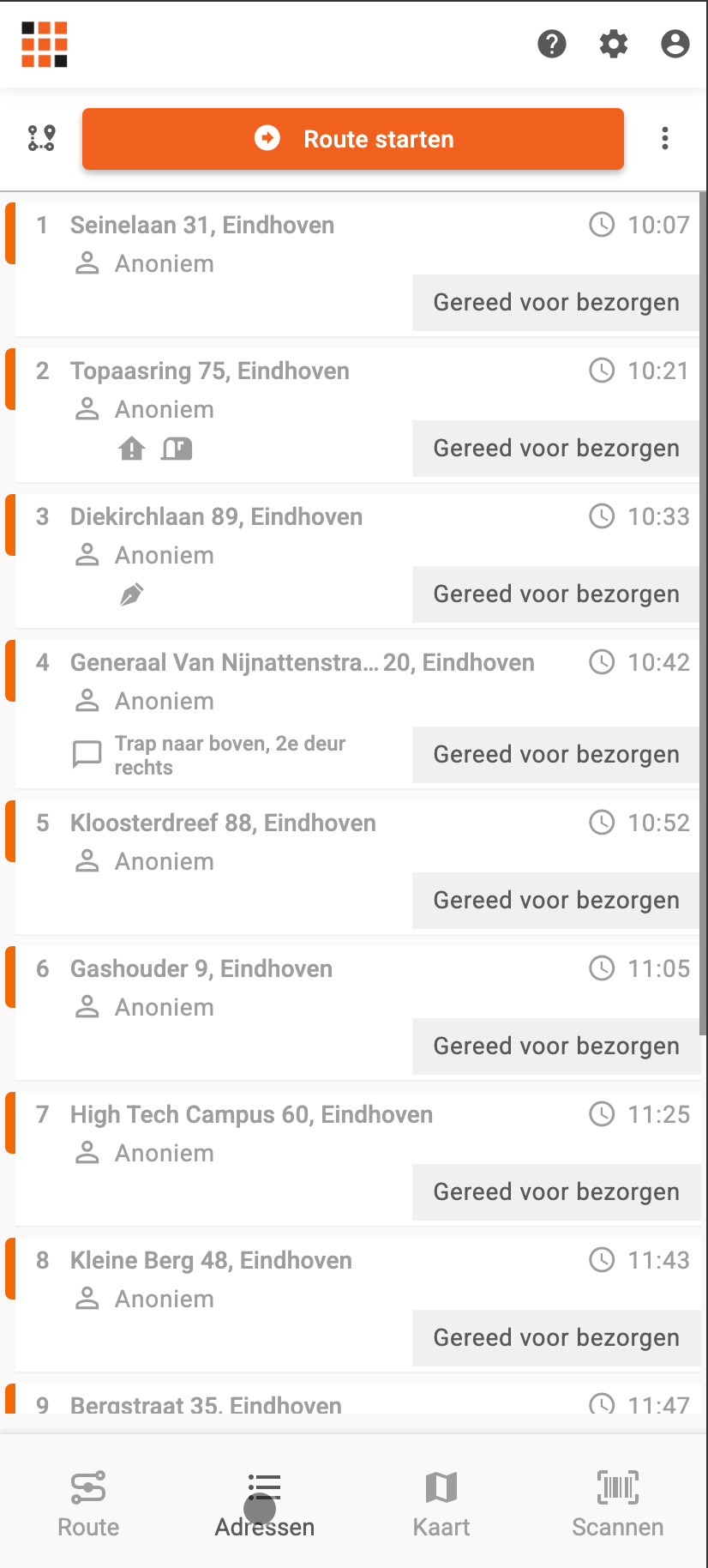 Adressenlijst-tab