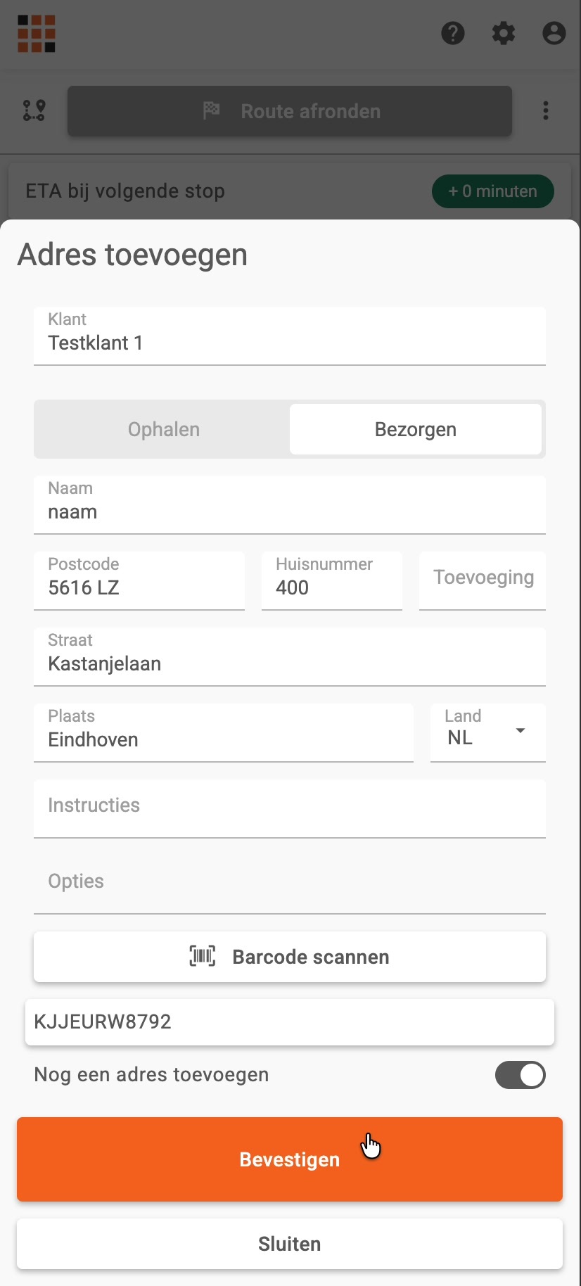 Adres toevoegen: barcode scannen en nog een adres toevoegen