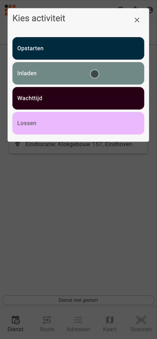 De activiteit kiezen waarmee de dienst start