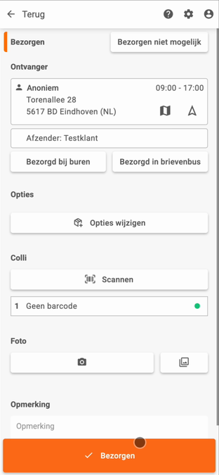 Het scherm waarin je een adres afrondt