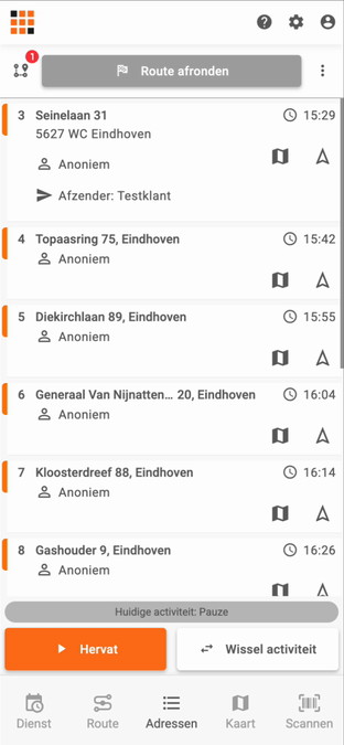 De dienst is gepauzeerd en kan met Hervat weer verder