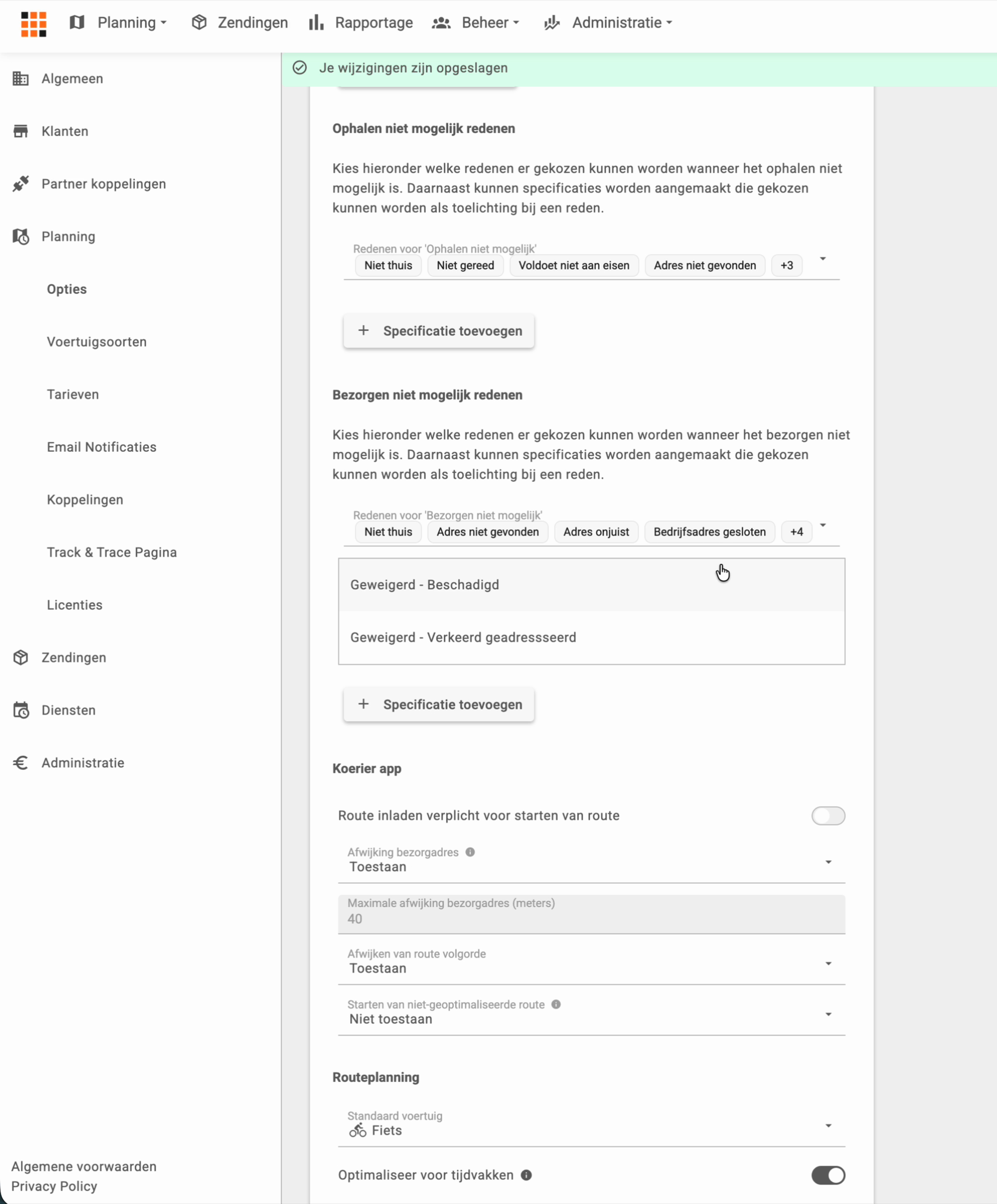 Twee specificaties onder de reden Geweigerd, met de knop Specificatie toevoegen eronder