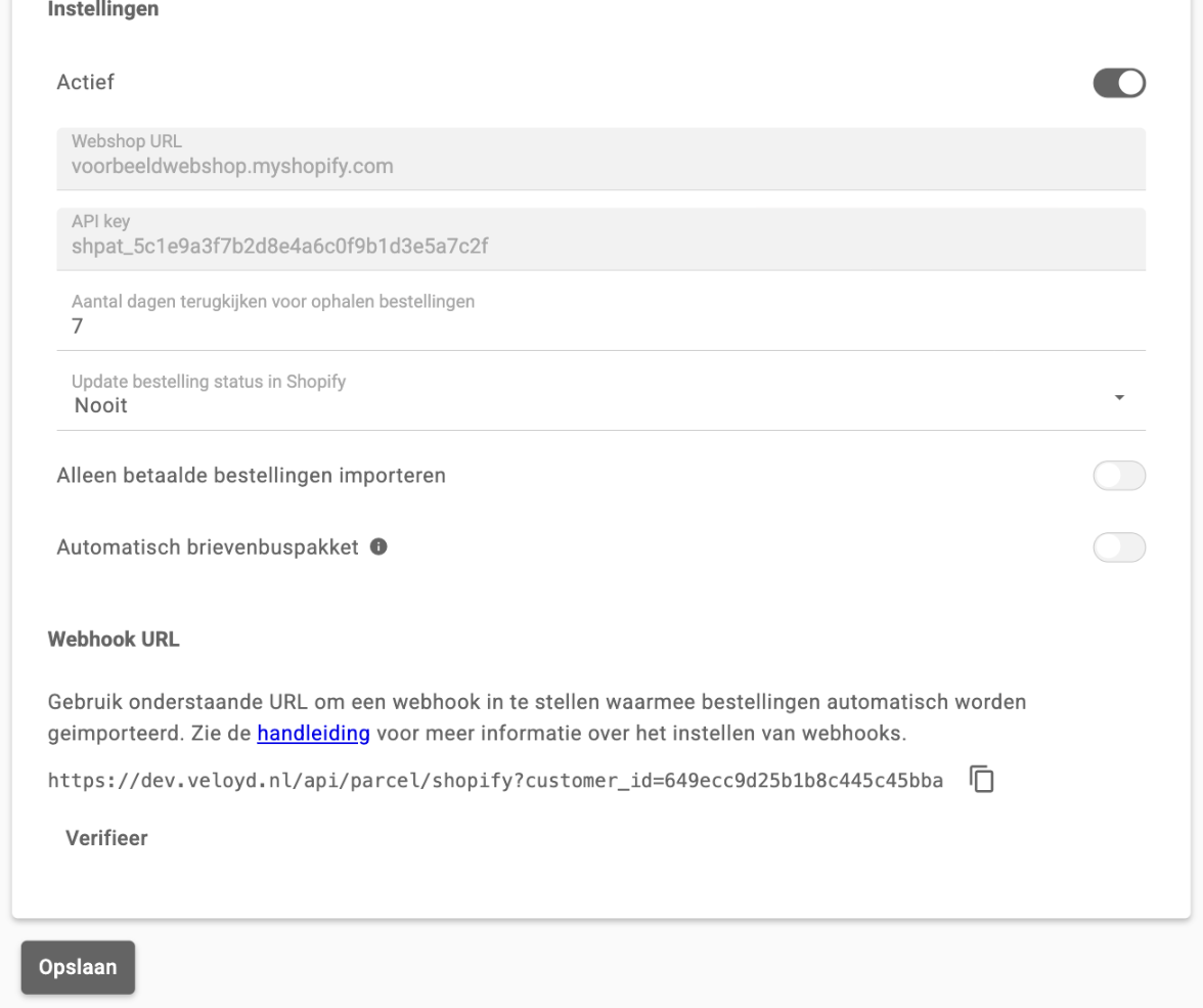 De instellingen van Shopify met de optie Alleen betaalde bestellingen importeren en de knop Opslaan