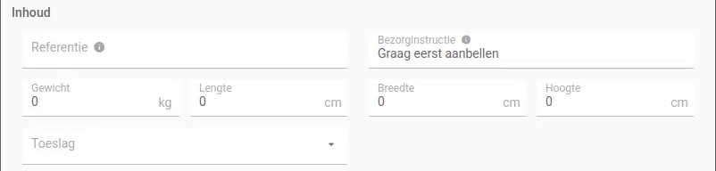 Veld Bezorginstructie met de tekst Graag eerst aanbellen