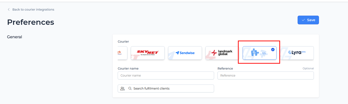 Preferences in Lyra met het Veloyd-icoon geselecteerd bij Courier