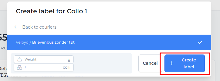 De pop-up Create label for Collo 1 in Lyra met de knop Create label