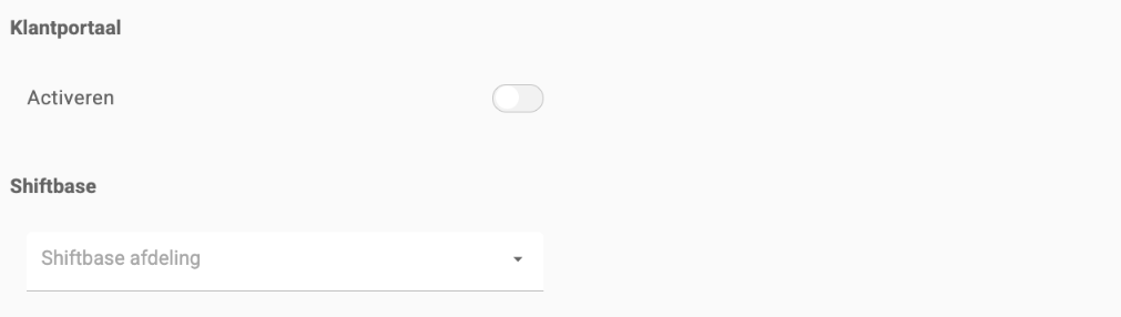 Het blok Shiftbase met Shiftbase afdeling in een klant