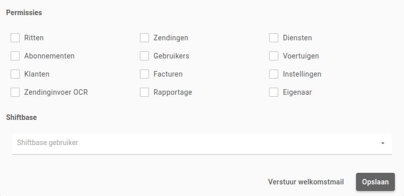 Het blok Shiftbase met Shiftbase gebruiker in een gebruiker