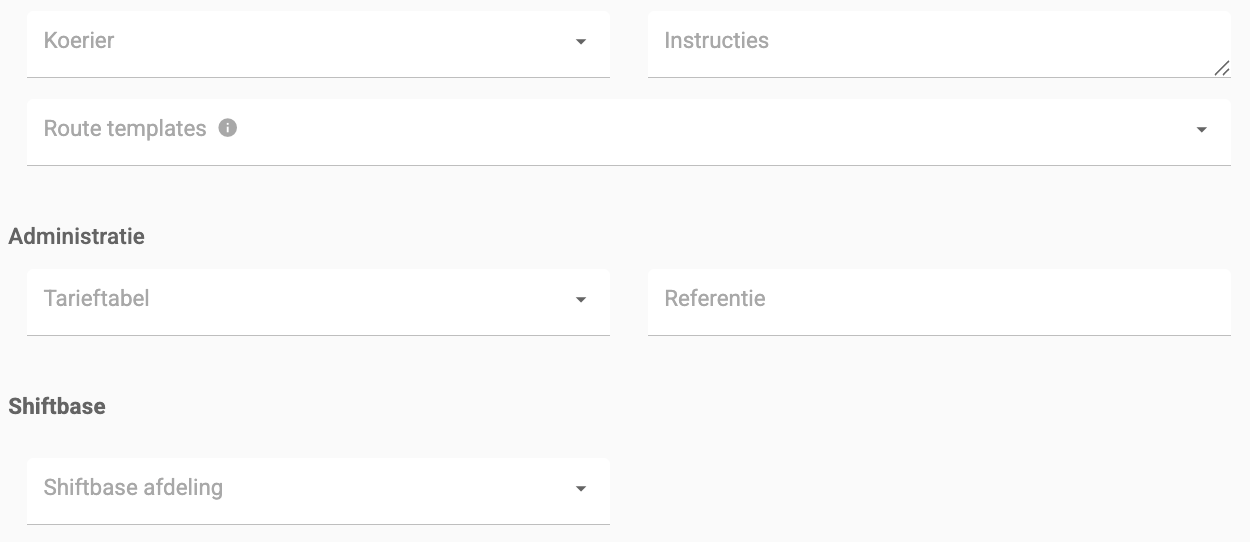 Het blok Shiftbase met Shiftbase afdeling in een nieuw dienst template