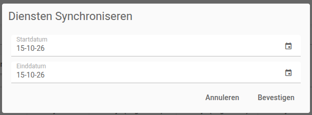 Venster Diensten Synchroniseren met Startdatum en Einddatum
