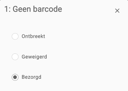 Keuzemenu om de status van een collo aan te passen