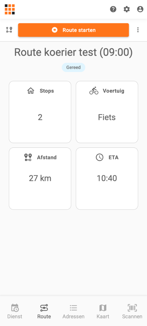 Routeoverzicht met de knop Route starten